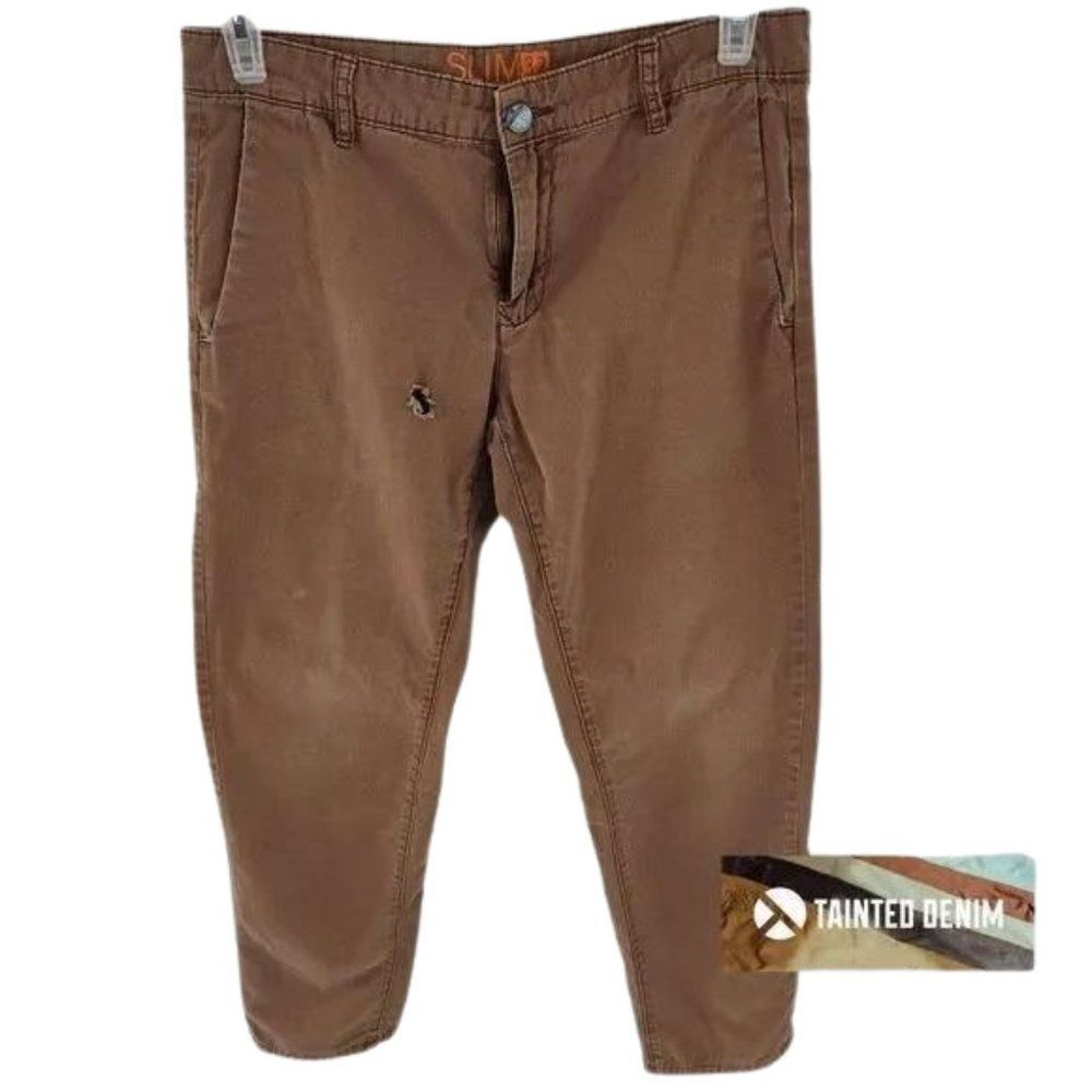 Tainted Denim, Brown Organge color, Size 32 with distressed signs